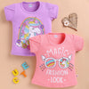 BUMZEE Peach & Lavender Girls Half Sleeves Cotton T-Shirts Pack Of 2