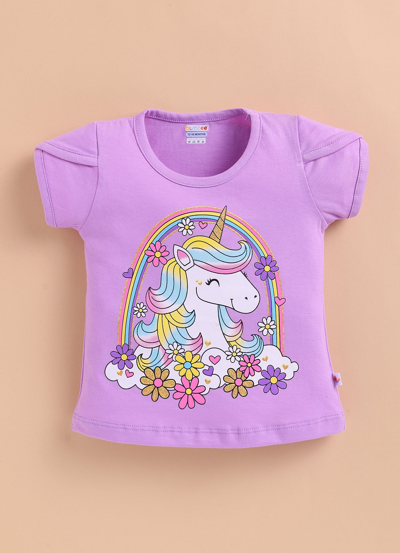 BUMZEE Peach & Lavender Girls Half Sleeves Cotton T-Shirts Pack Of 2