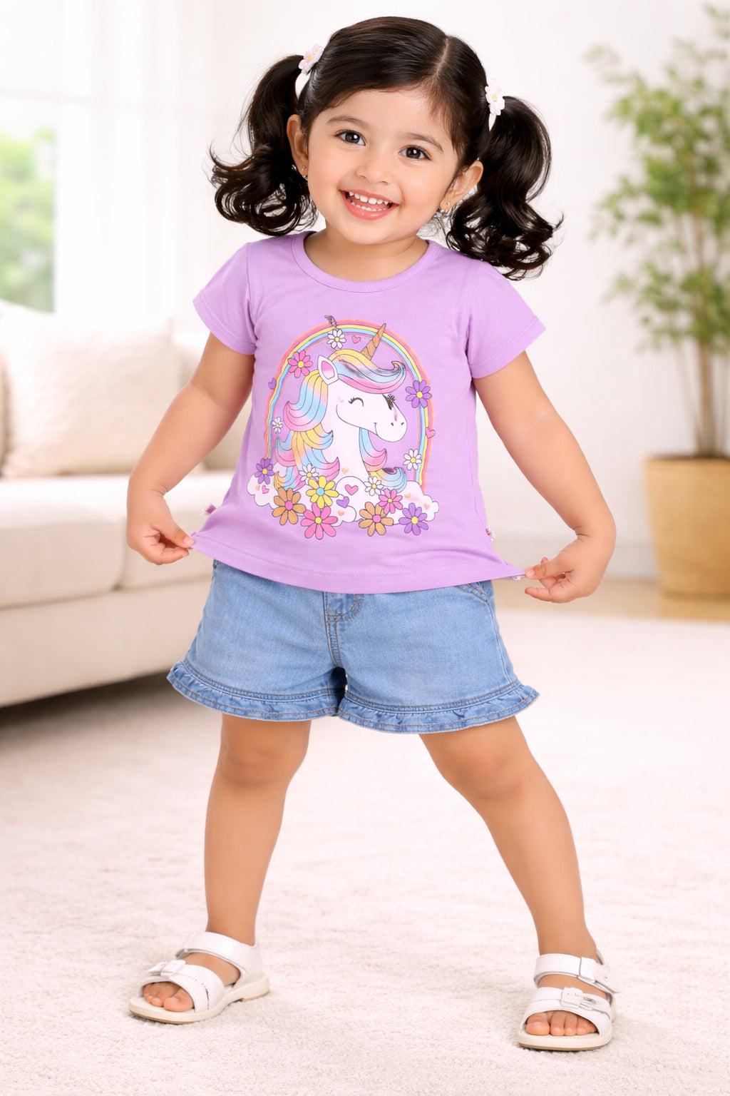 BUMZEE Peach & Lavender Girls Half Sleeves Cotton T-Shirts Pack Of 2