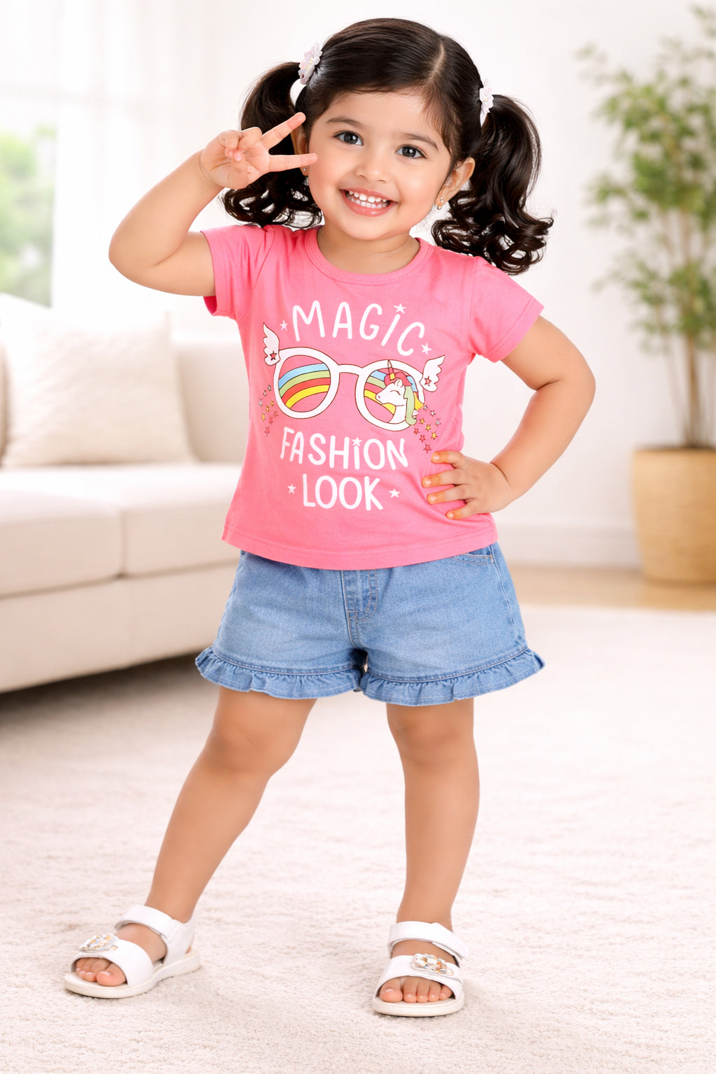 BUMZEE Peach & Lavender Girls Half Sleeves Cotton T-Shirts Pack Of 2