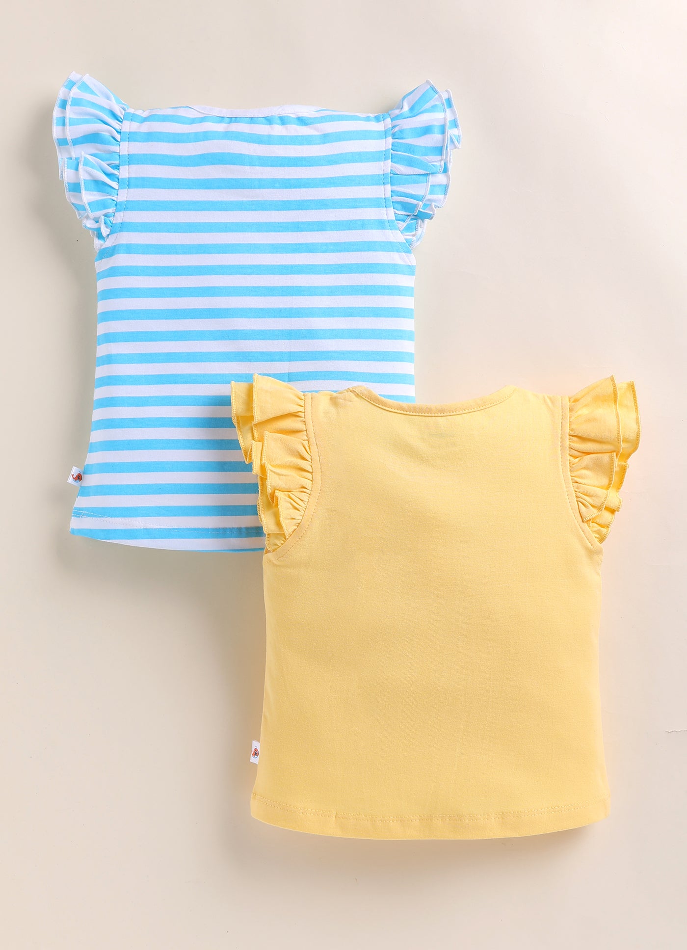 BUMZEE Yellow & Blue Girls Half Sleeves Cotton T-Shirts Pack Of 2