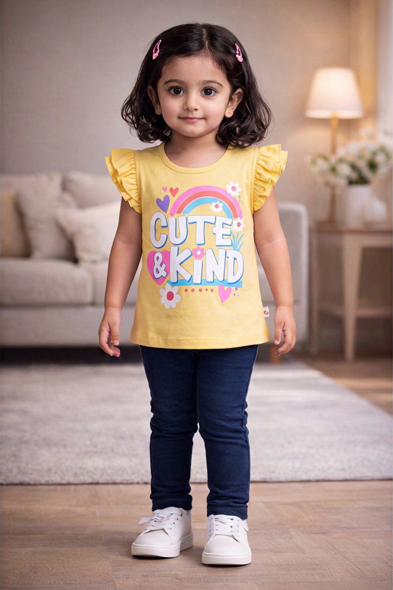 BUMZEE Yellow & Blue Girls Half Sleeves Cotton T-Shirts Pack Of 2