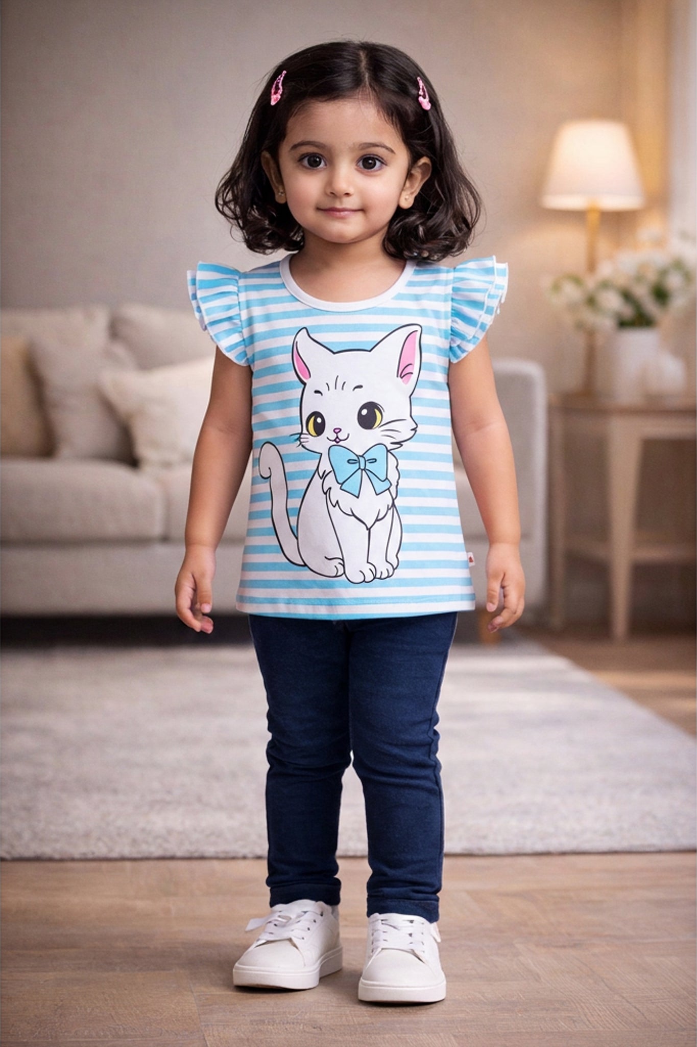 BUMZEE Yellow & Blue Girls Half Sleeves Cotton T-Shirts Pack Of 2