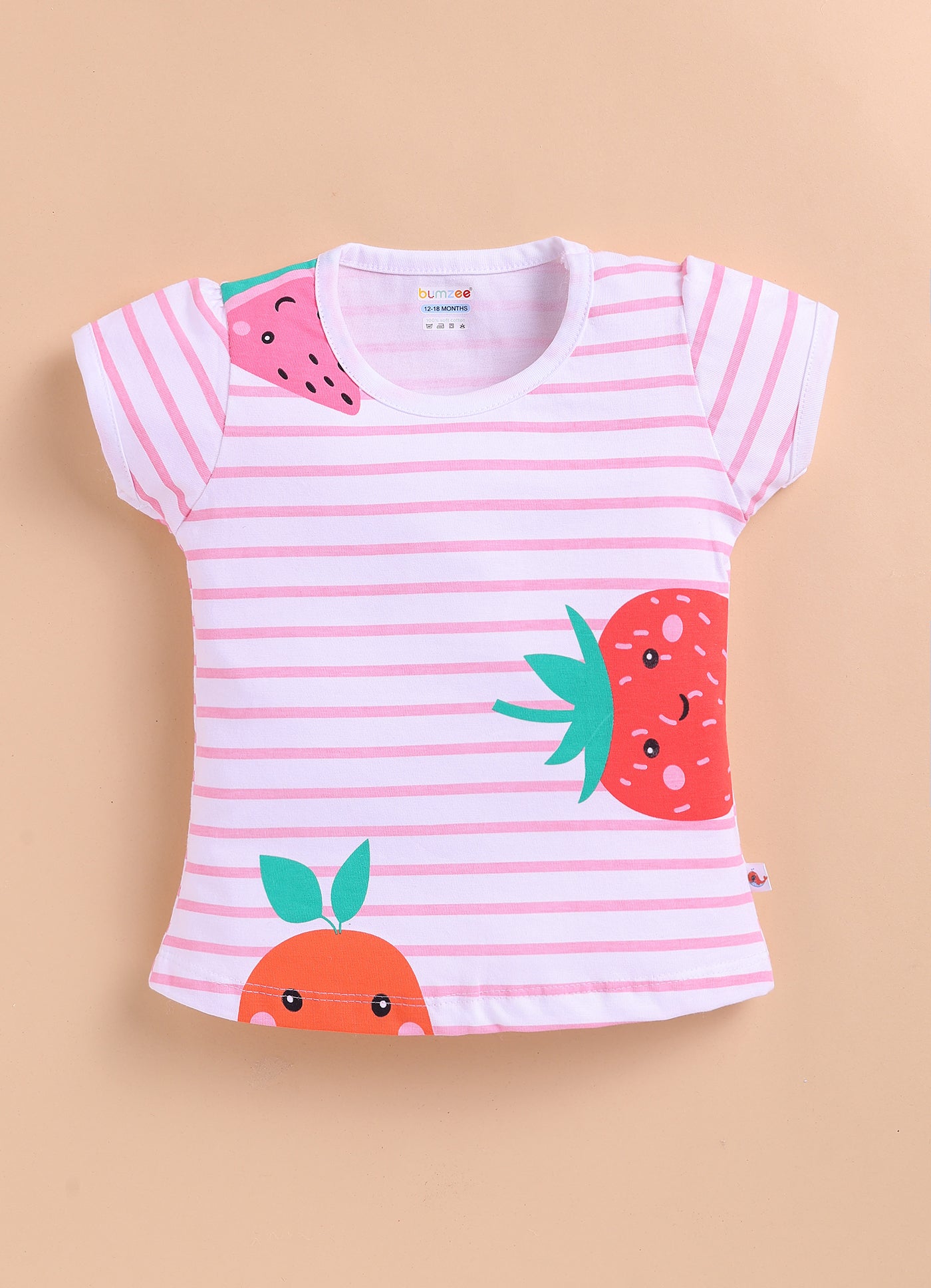 BUMZEE White & Pink Girls Half Sleeves Cotton T-Shirts Pack Of 2