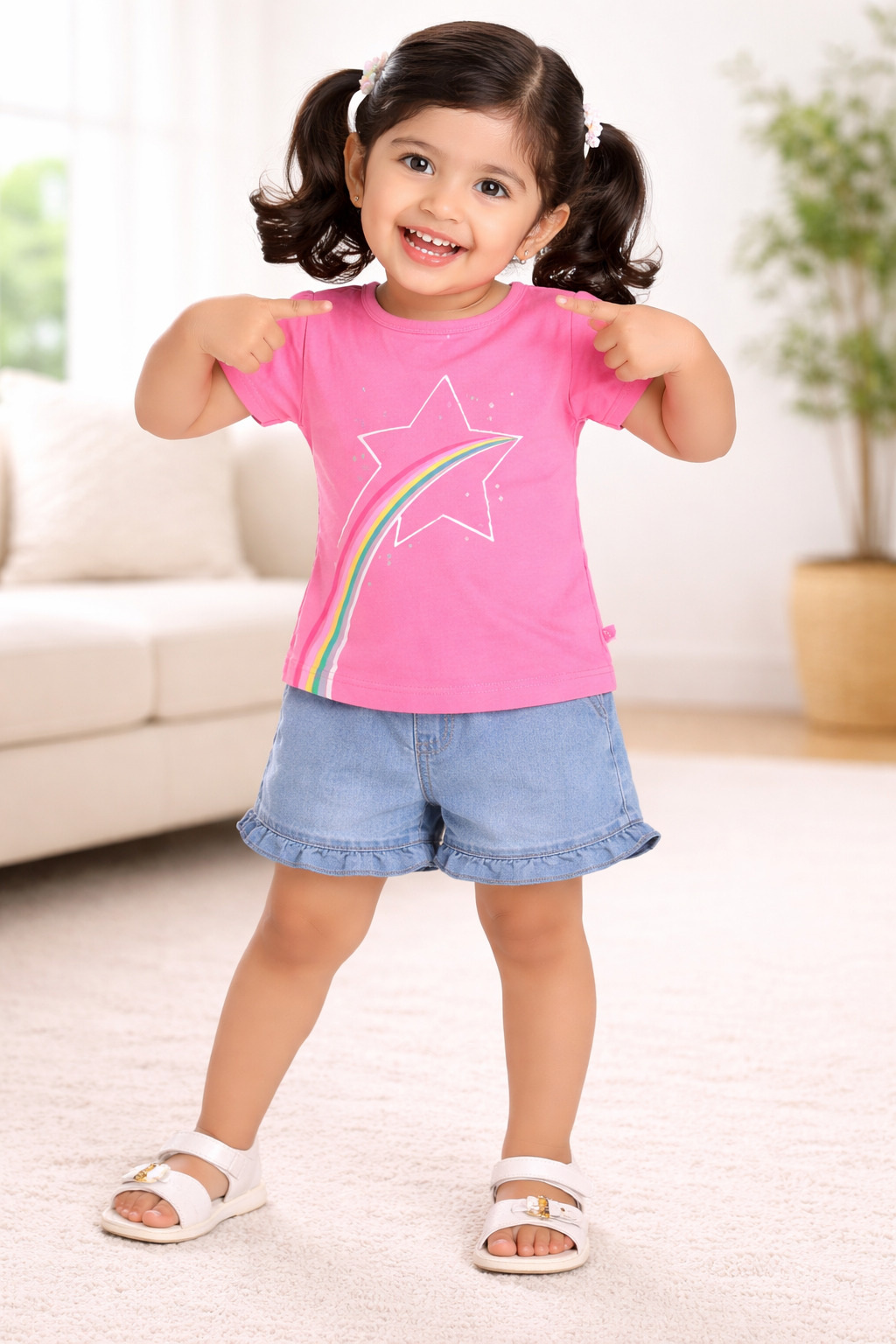 BUMZEE White & Pink Girls Half Sleeves Cotton T-Shirts Pack Of 2