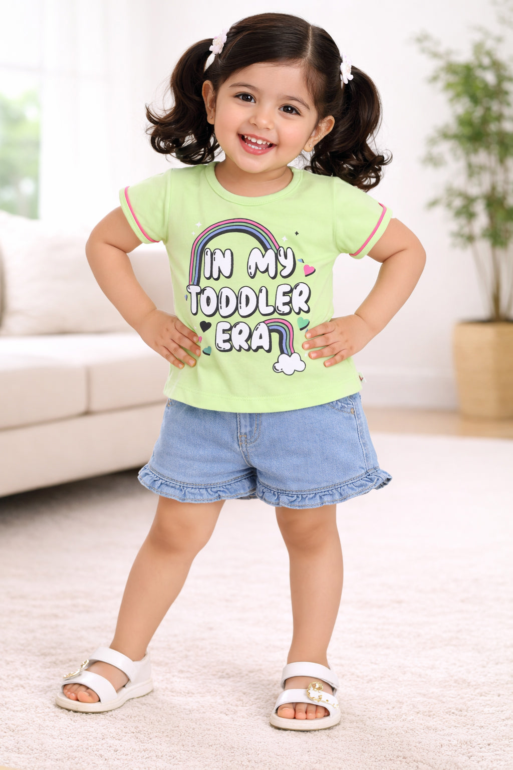 BUMZEE Green & Pink Girls Half Sleeves Cotton T-Shirts Pack Of 2
