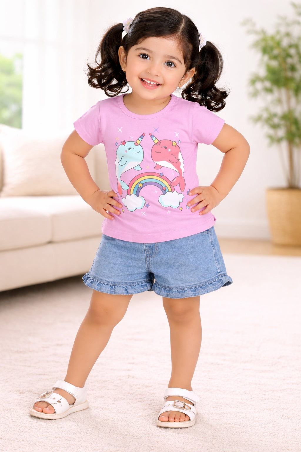 BUMZEE Green & Pink Girls Half Sleeves Cotton T-Shirts Pack Of 2
