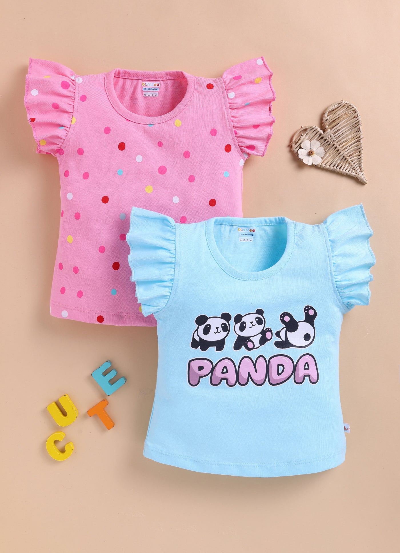 BUMZEE Pink & Blue Girls Half Sleeves Cotton T-Shirts Pack Of 2