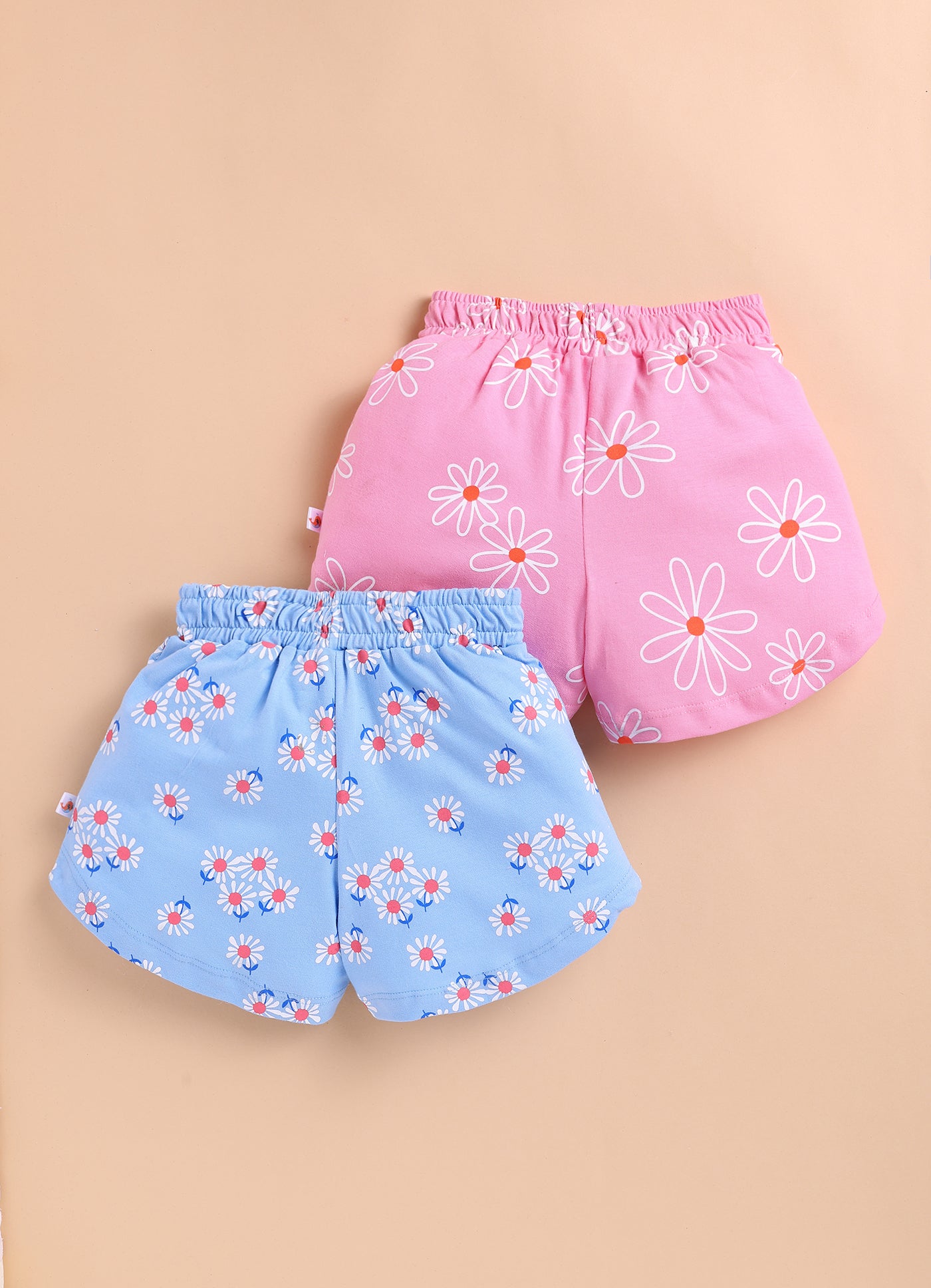 BUMZEE Pink & Sky Blue Girls Shorts Pack Of 2