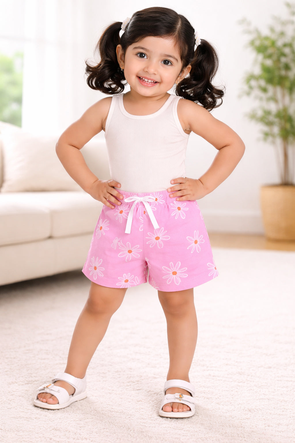 BUMZEE Pink & Sky Blue Girls Shorts Pack Of 2
