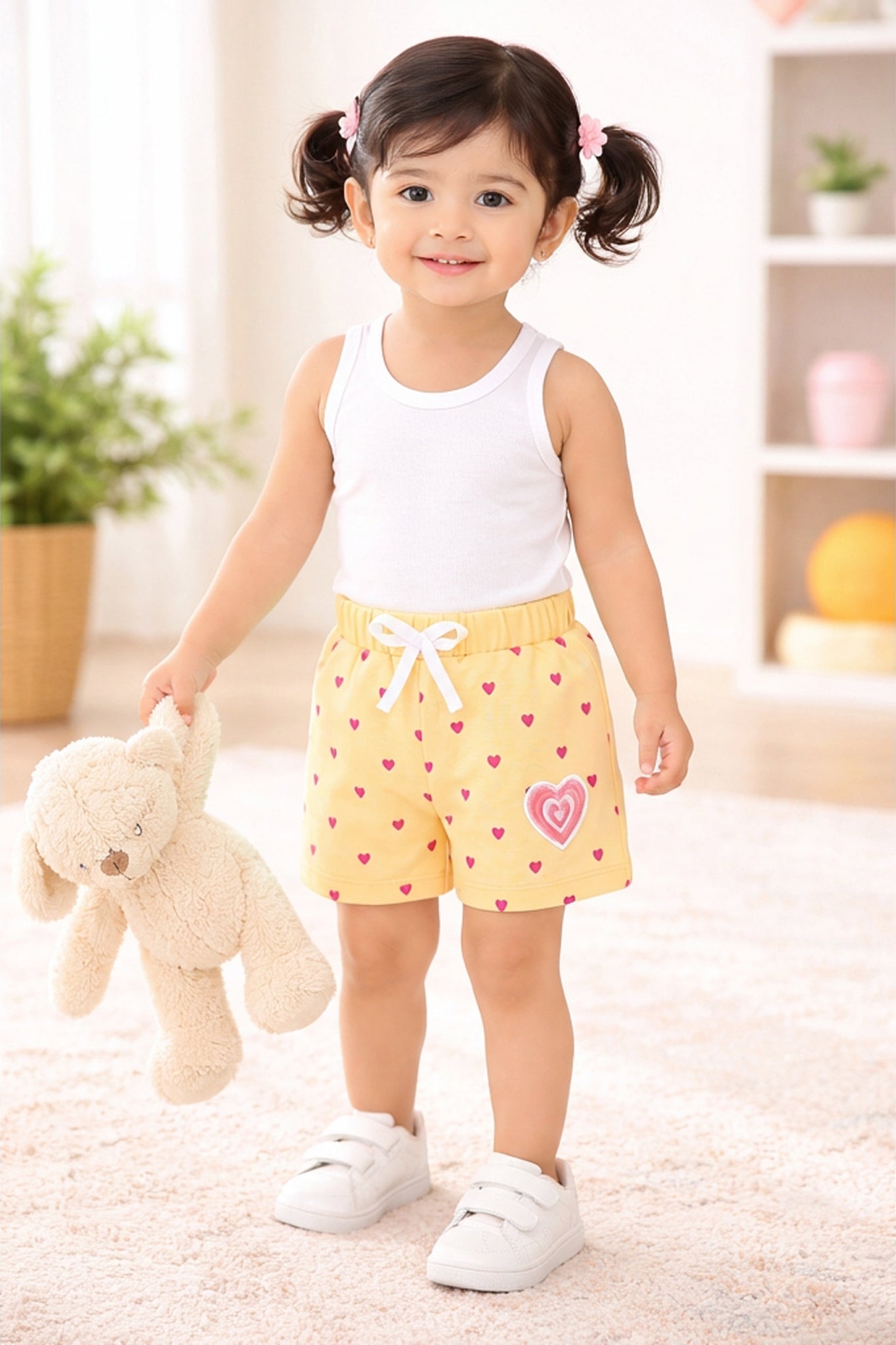 BUMZEE Yellow & Lavender Girls Shorts Pack Of 2