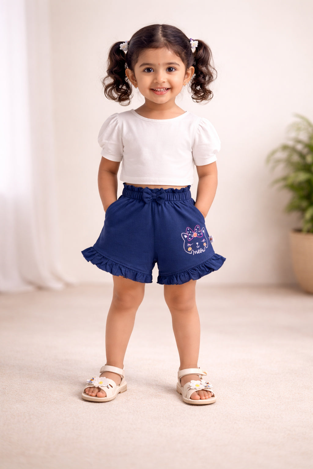 BUMZEE Green & Navy Girls Shorts Pack Of 2