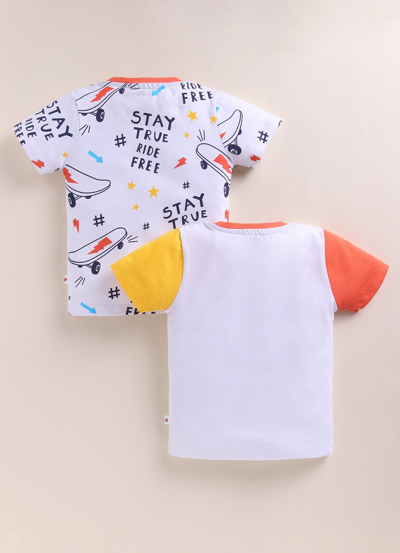 BUMZEE White Boys Half Sleeves Cotton T-Shirts Pack Of 2
