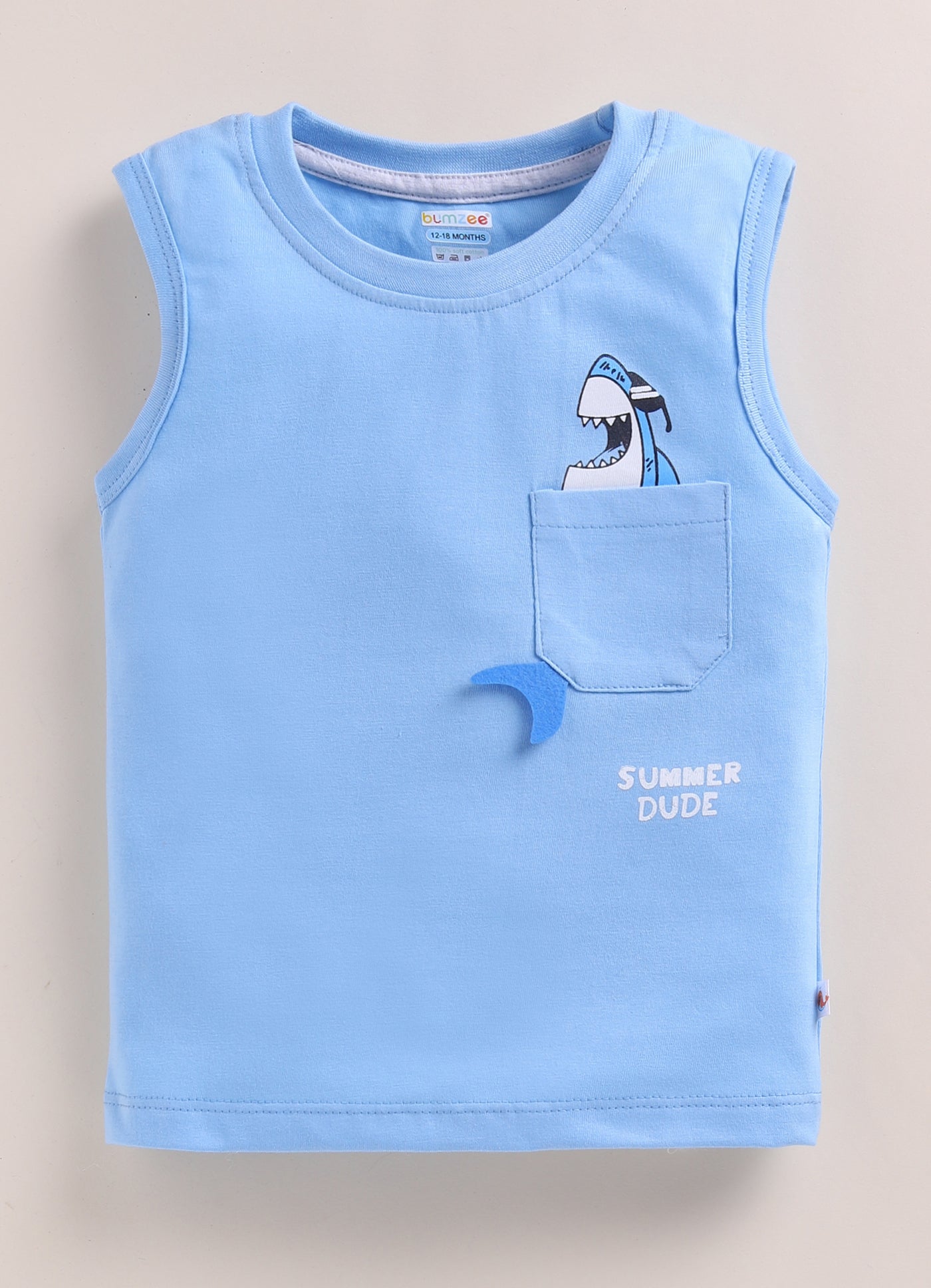 BUMZEE Yellow & Sky Blue Boys Sleeveless Cotton T-Shirts Pack Of 2