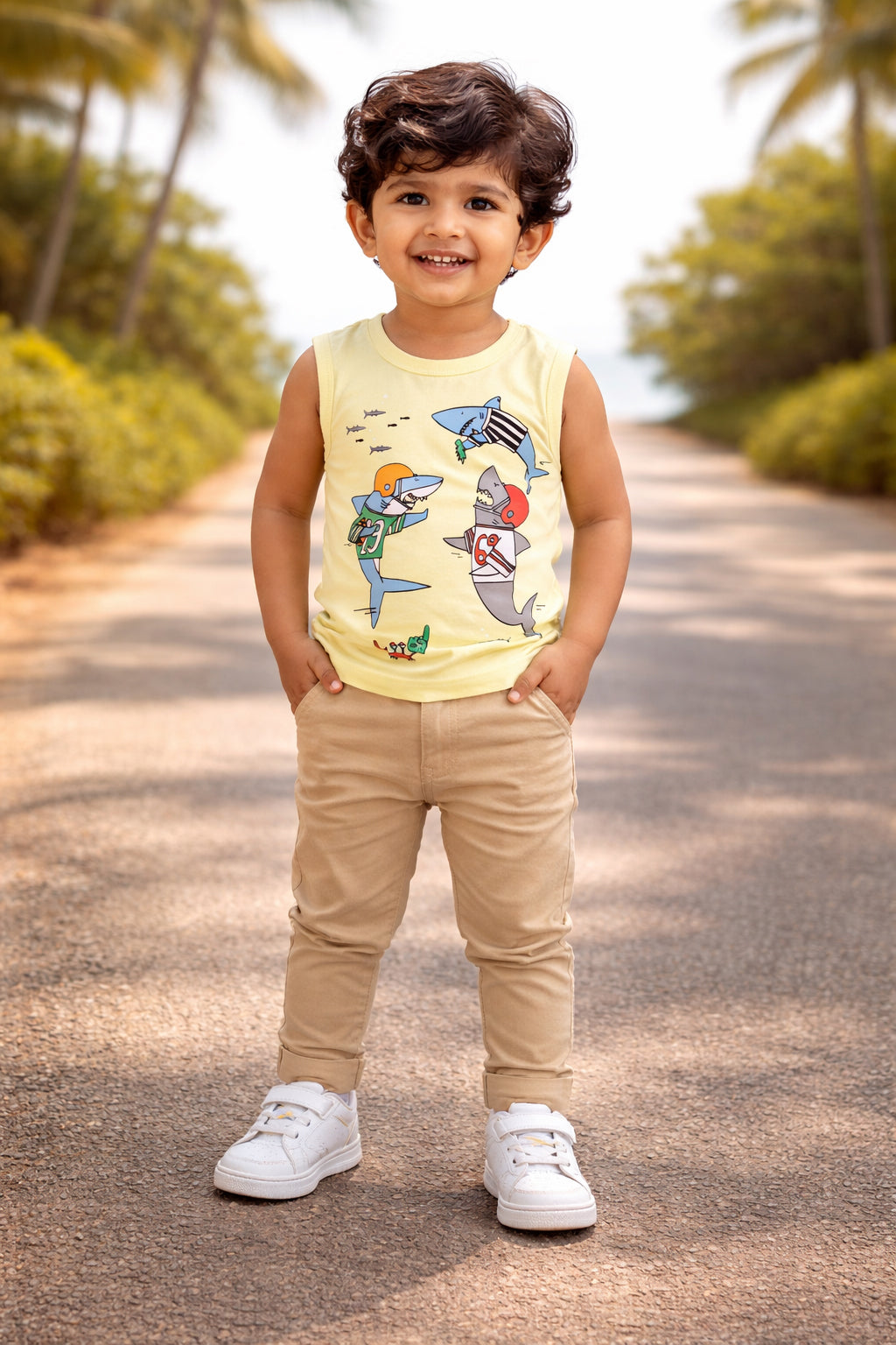 BUMZEE Yellow & Sky Blue Boys Sleeveless Cotton T-Shirts Pack Of 2