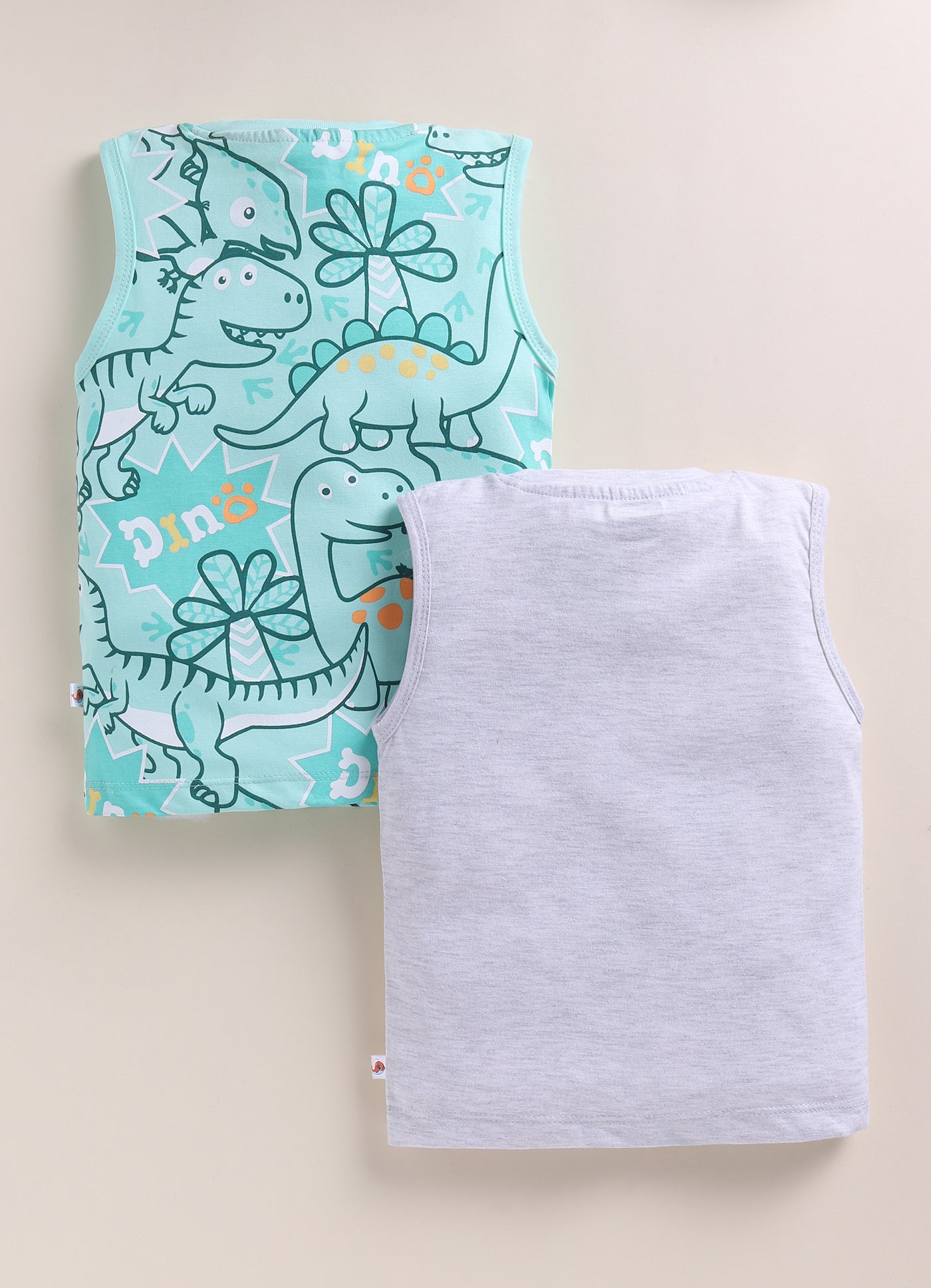 BUMZEE Grey & Mint Green Boys Sleeveless Cotton T-Shirts Pack Of 2