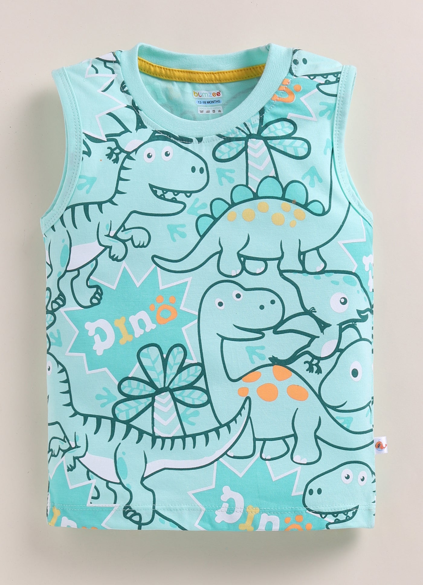 BUMZEE Grey & Mint Green Boys Sleeveless Cotton T-Shirts Pack Of 2