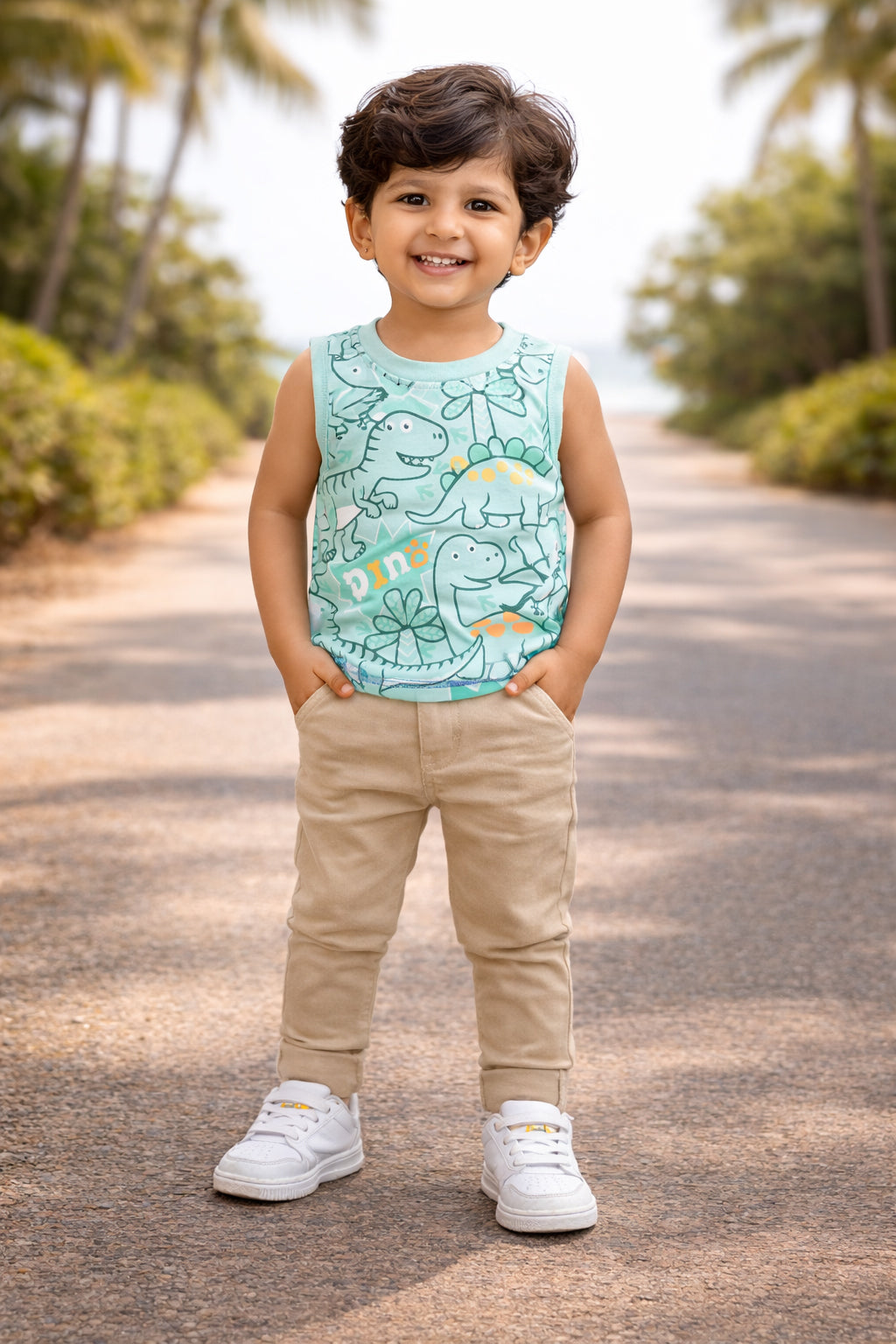 BUMZEE Grey & Mint Green Boys Sleeveless Cotton T-Shirts Pack Of 2