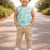 BUMZEE Grey & Mint Green Boys Sleeveless Cotton T-Shirts Pack Of 2