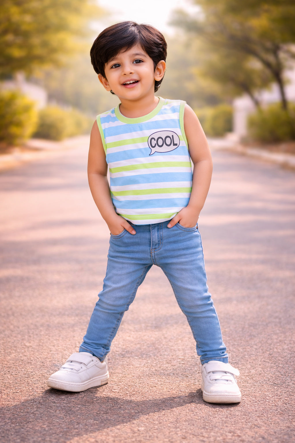 BUMZEE Green & Multi Boys Sleeveless Cotton T-Shirts Pack Of 2