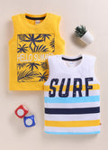 Bumzee Yellow & White Graphic Print T-Shirt, Pack of 2, Sleeveless, 100% Cotton