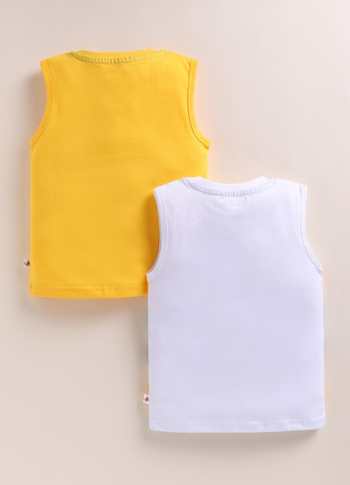 BUMZEE Yellow & White Boys Sleeveless Cotton T-Shirts Pack Of 2