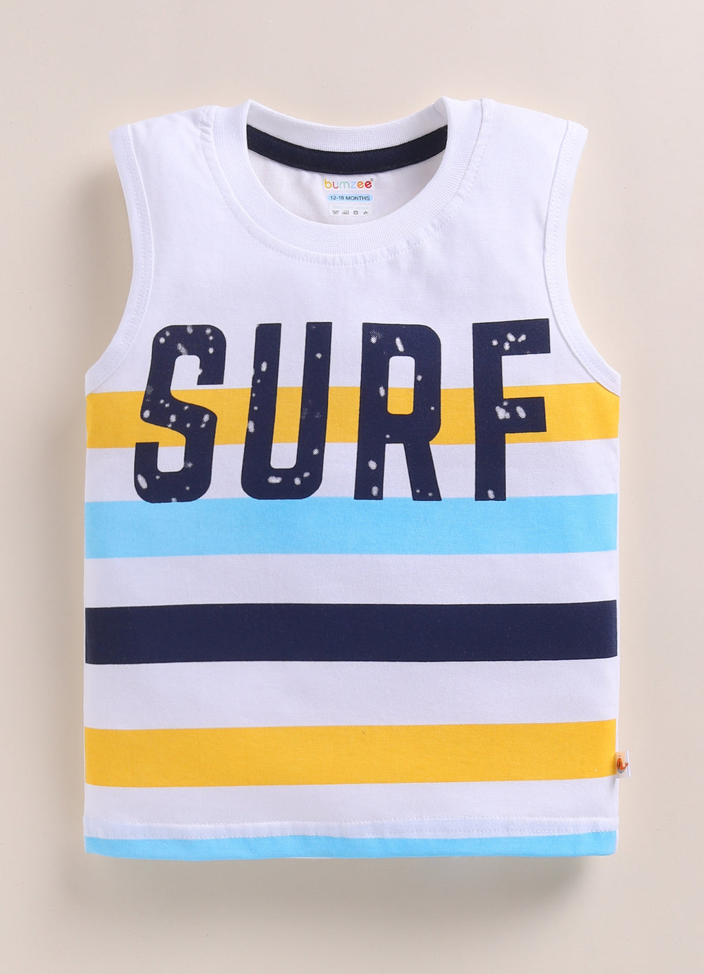 Bumzee Yellow & White Graphic Print T-Shirt, Pack of 2, Sleeveless, 100% Cotton