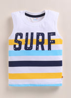 Bumzee Yellow & White Graphic Print T-Shirt, Pack of 2, Sleeveless, 100% Cotton