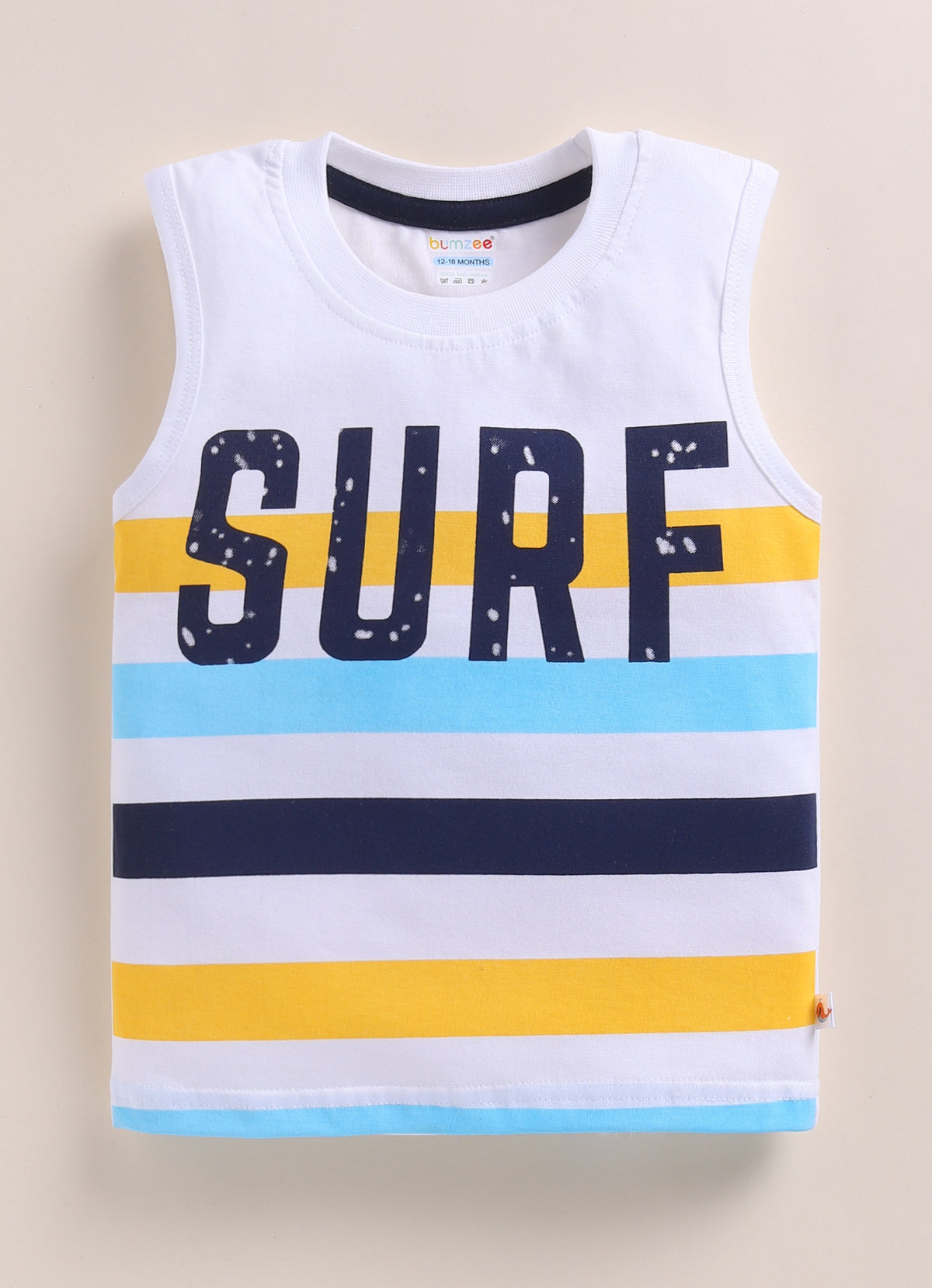 Bumzee Yellow & White Graphic Print T-Shirt, Pack of 2, Sleeveless, 100% Cotton