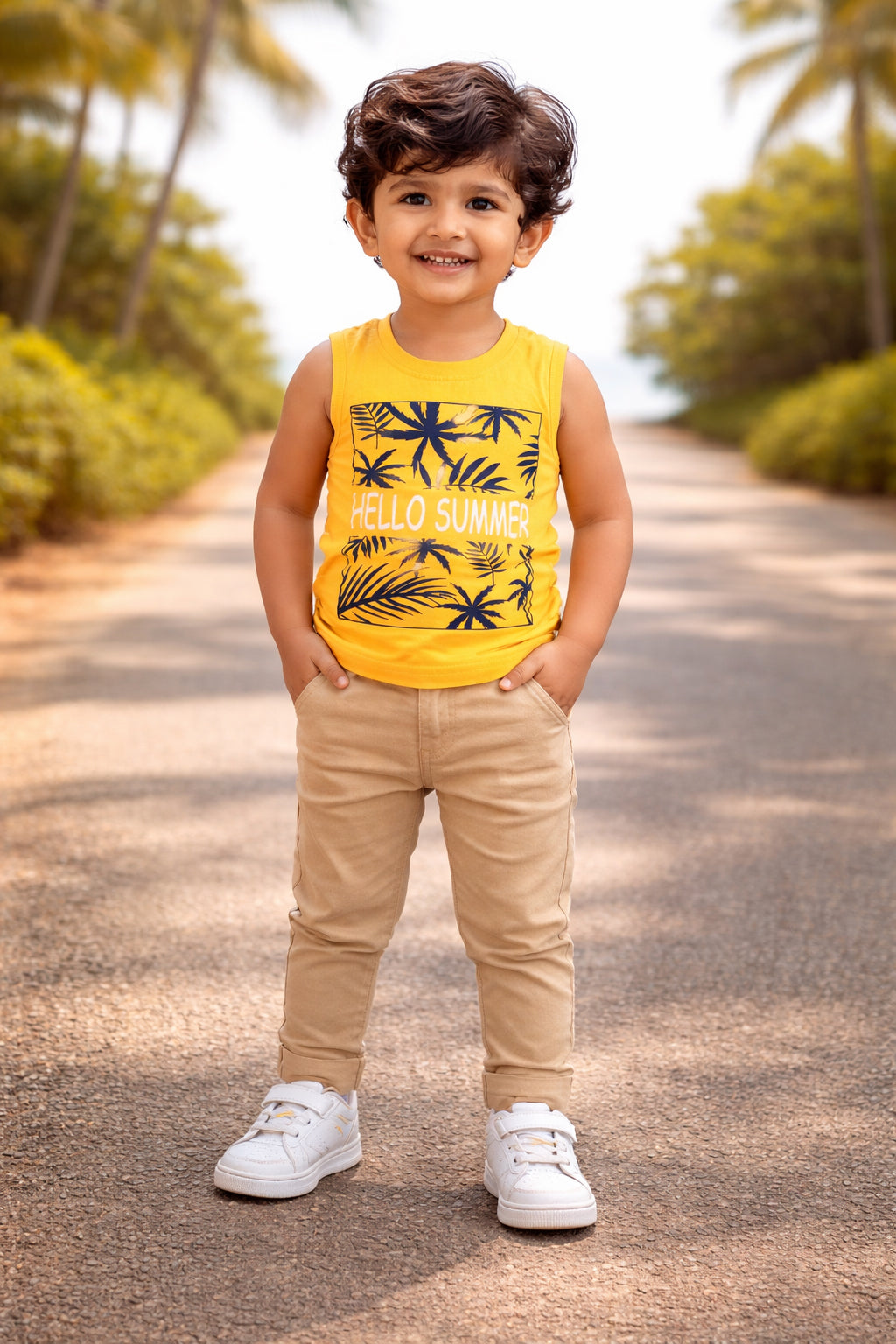 BUMZEE Yellow & White Boys Sleeveless Cotton T-Shirts Pack Of 2