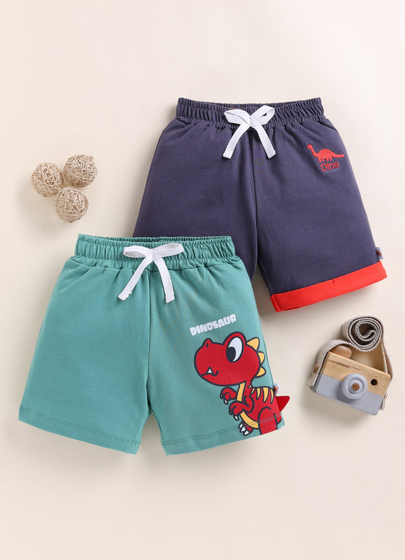 BUMZEE Green & Grey Boys Shorts Pack Of 2
