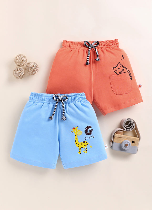 BUMZEE Orange & Sky Blue Boys Shorts Pack Of 2
