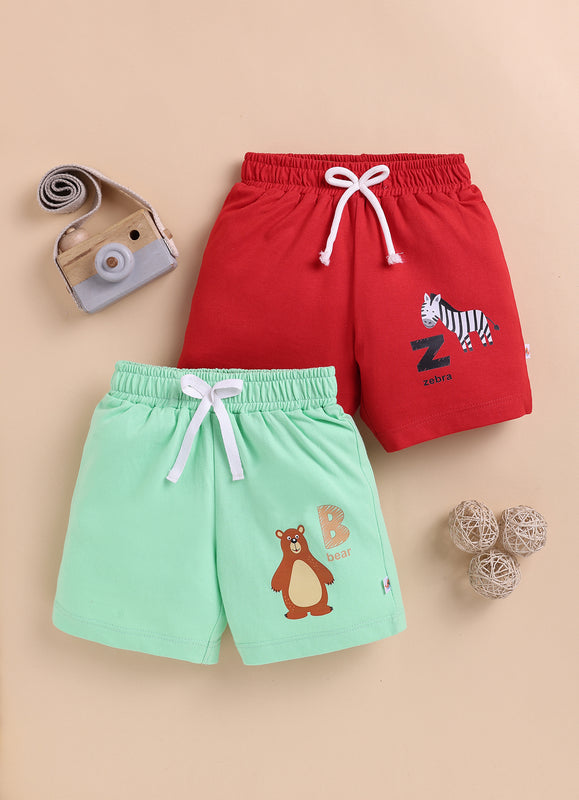 BUMZEE Red & Green Boys Shorts Pack Of 2