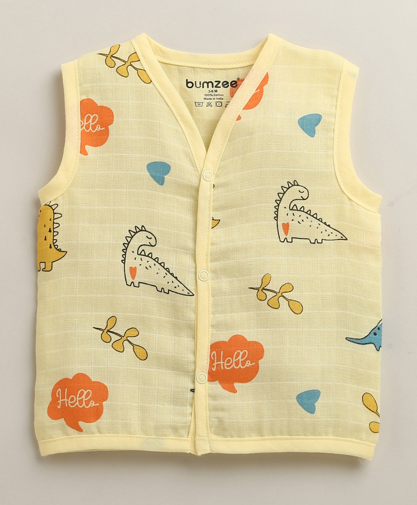 Boys Sleeveless Pure Cotton Muslin Jabla White & Yellow Pack of 3