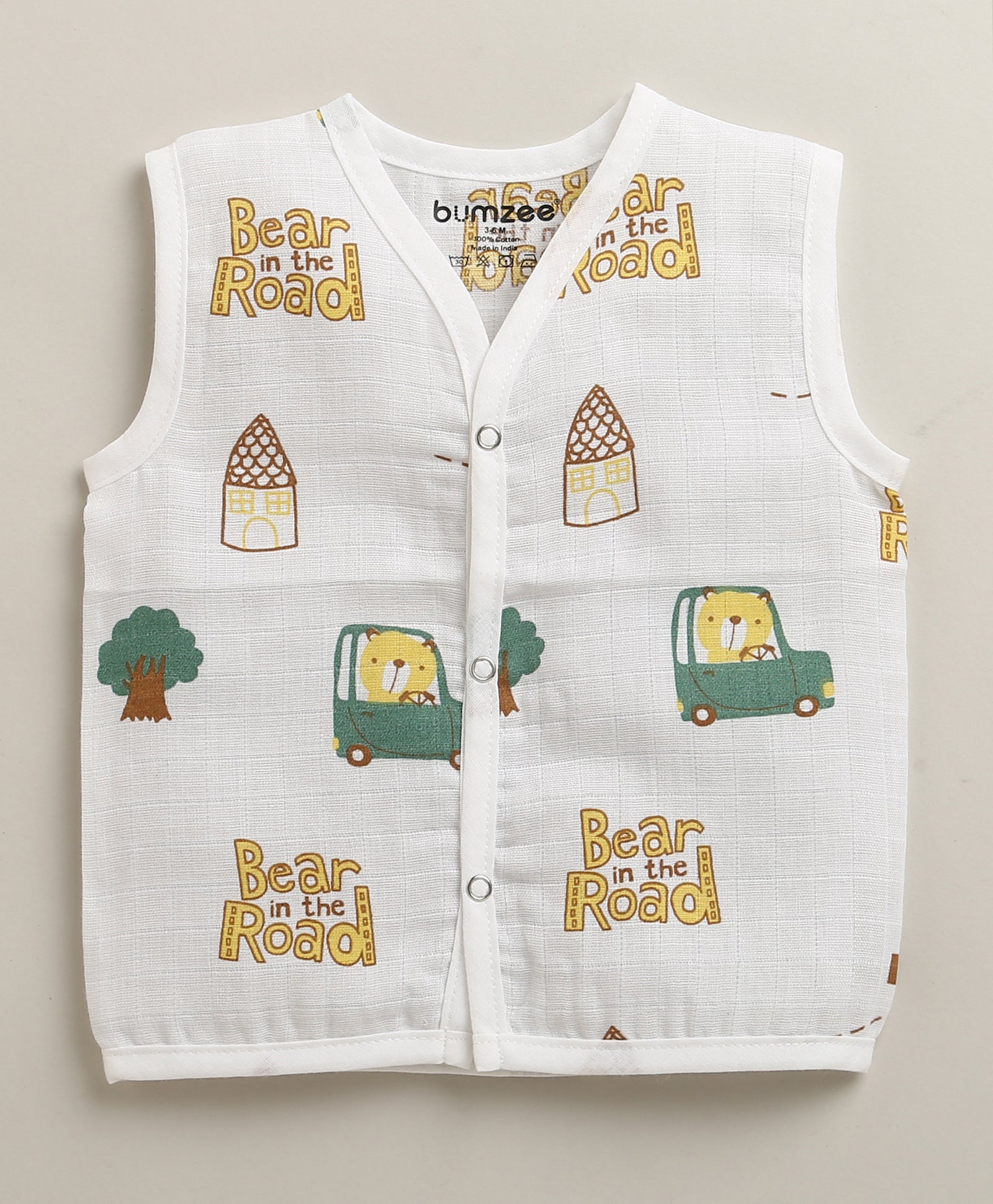 Boys Sleeveless Pure Cotton Muslin Jabla White & Yellow Pack of 3