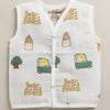 Boys Sleeveless Pure Cotton Muslin Jabla White & Yellow Pack of 3