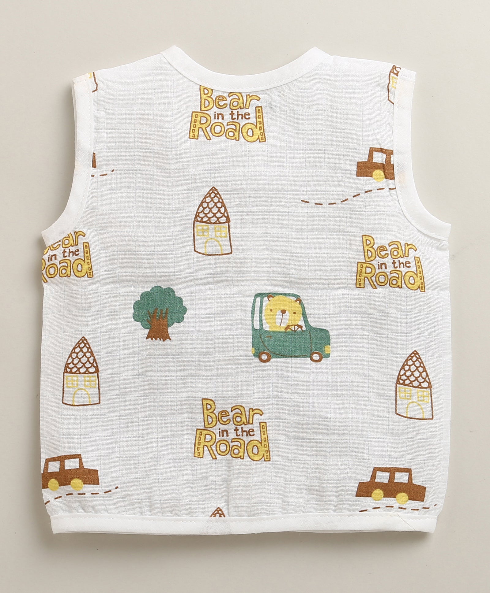 Boys Sleeveless Pure Cotton Muslin Jabla White & Yellow Pack of 3