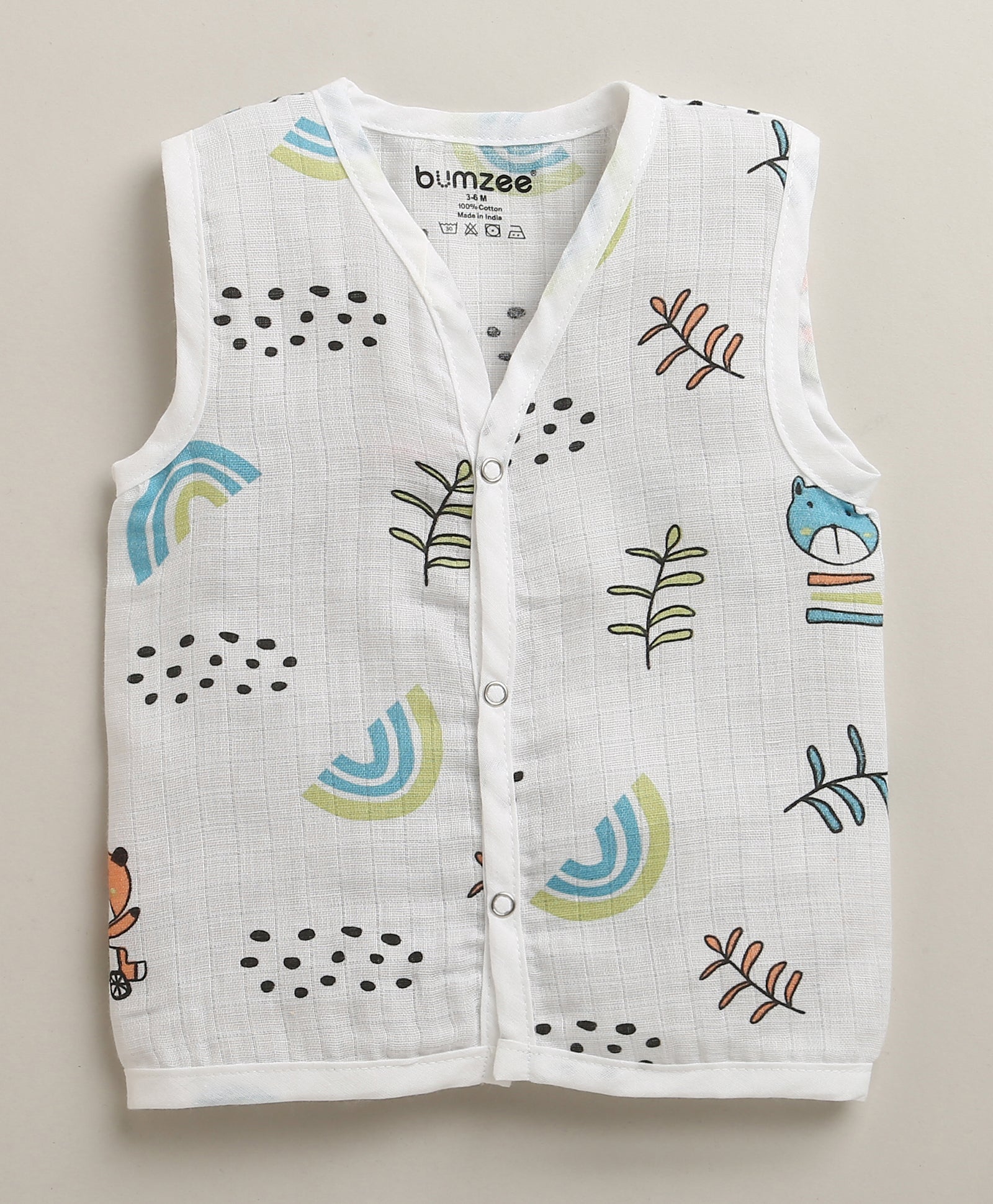 Boys Sleeveless Pure Cotton Muslin Jabla Blue & White Pack of 3