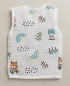 Blue & White Animal Print Muslin Jabla, Pack of 3, Sleeveless