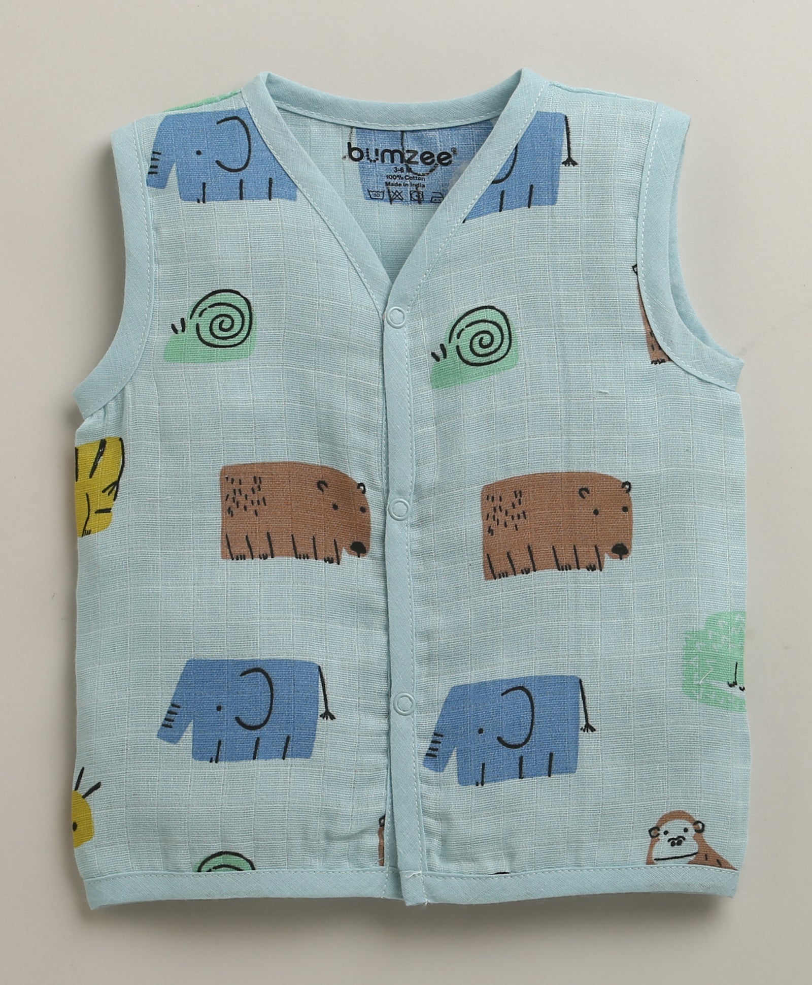Boys Sleeveless Pure Cotton Muslin Jabla Blue & White Pack of 3
