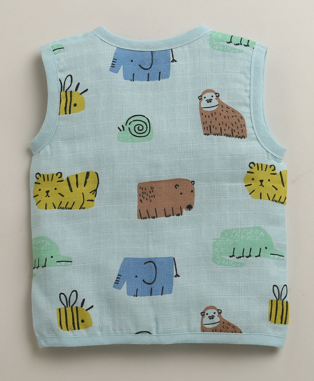 Blue & White Animal Print Muslin Jabla, Pack of 3, Sleeveless