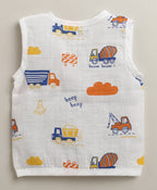 Blue & White Animal Print Muslin Jabla, Pack of 3, Sleeveless