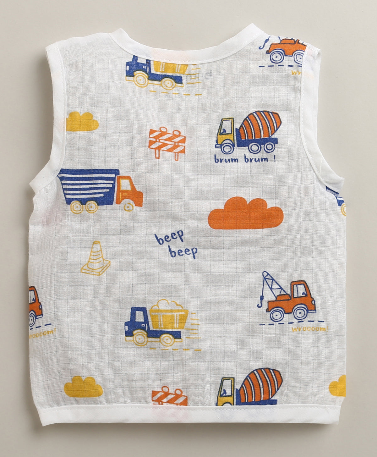 Blue & White Animal Print Muslin Jabla, Pack of 3, Sleeveless