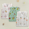 Girls Sleeveless Pure Cotton Muslin Jabla White & Green Pack of 3