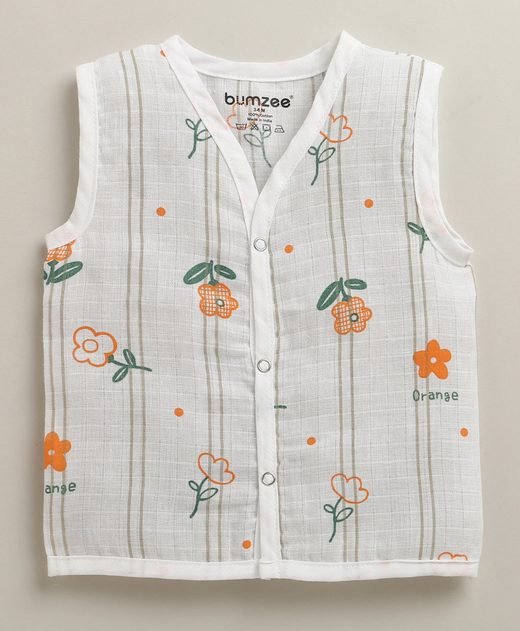 Bumzee White & Green Graphic Print Muslin Jabla, Pack of 3, Sleeveless (Style Peb11524)