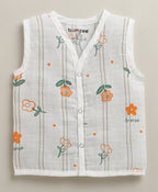 Bumzee White & Green Graphic Print Muslin Jabla, Pack of 3, Sleeveless (Style Peb11524)