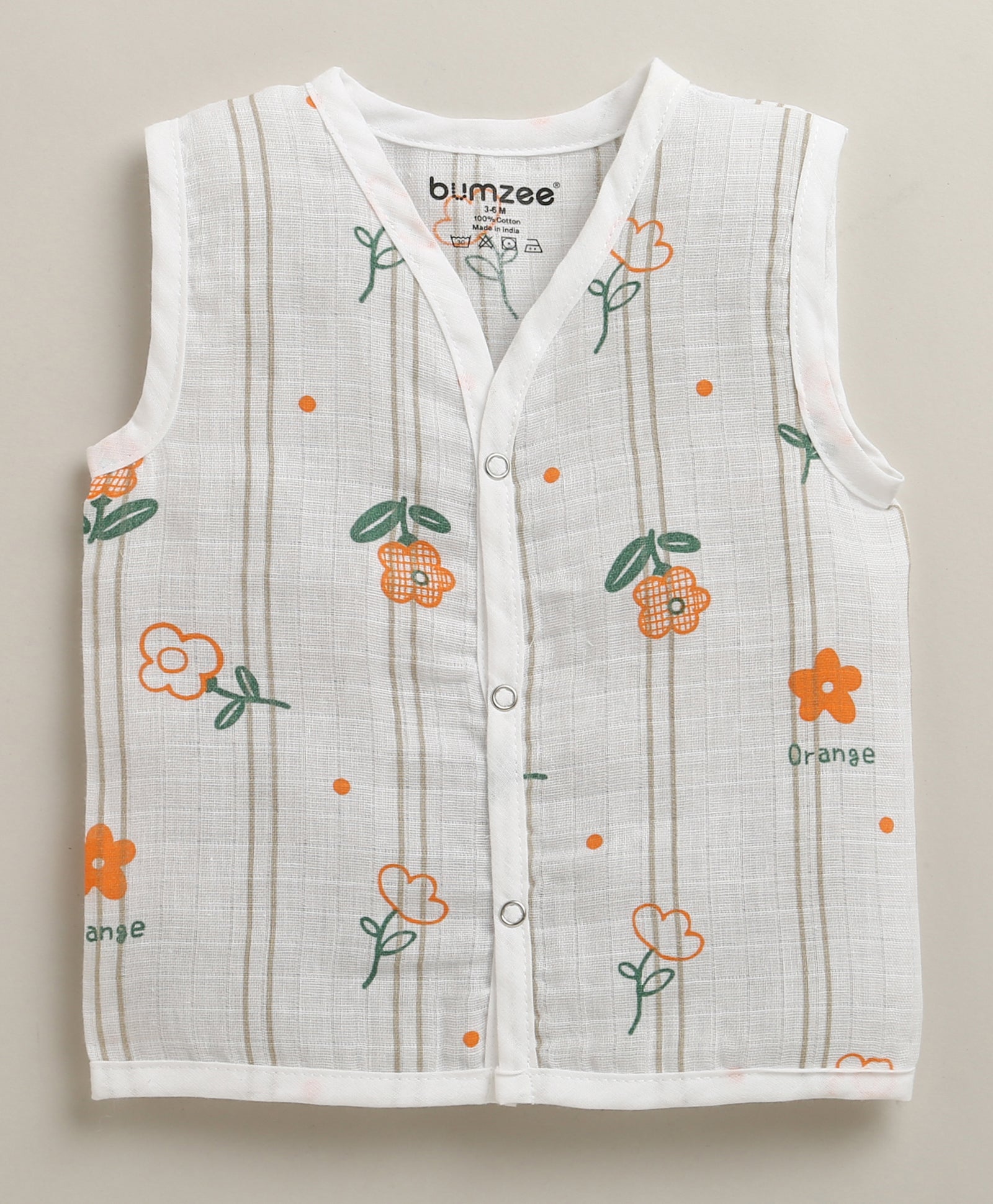 Girls Sleeveless Pure Cotton Muslin Jabla White & Green Pack of 3