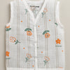 Girls Sleeveless Pure Cotton Muslin Jabla White & Green Pack of 3