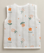 Bumzee White & Green Graphic Print Muslin Jabla, Pack of 3, Sleeveless (Style Peb11524)