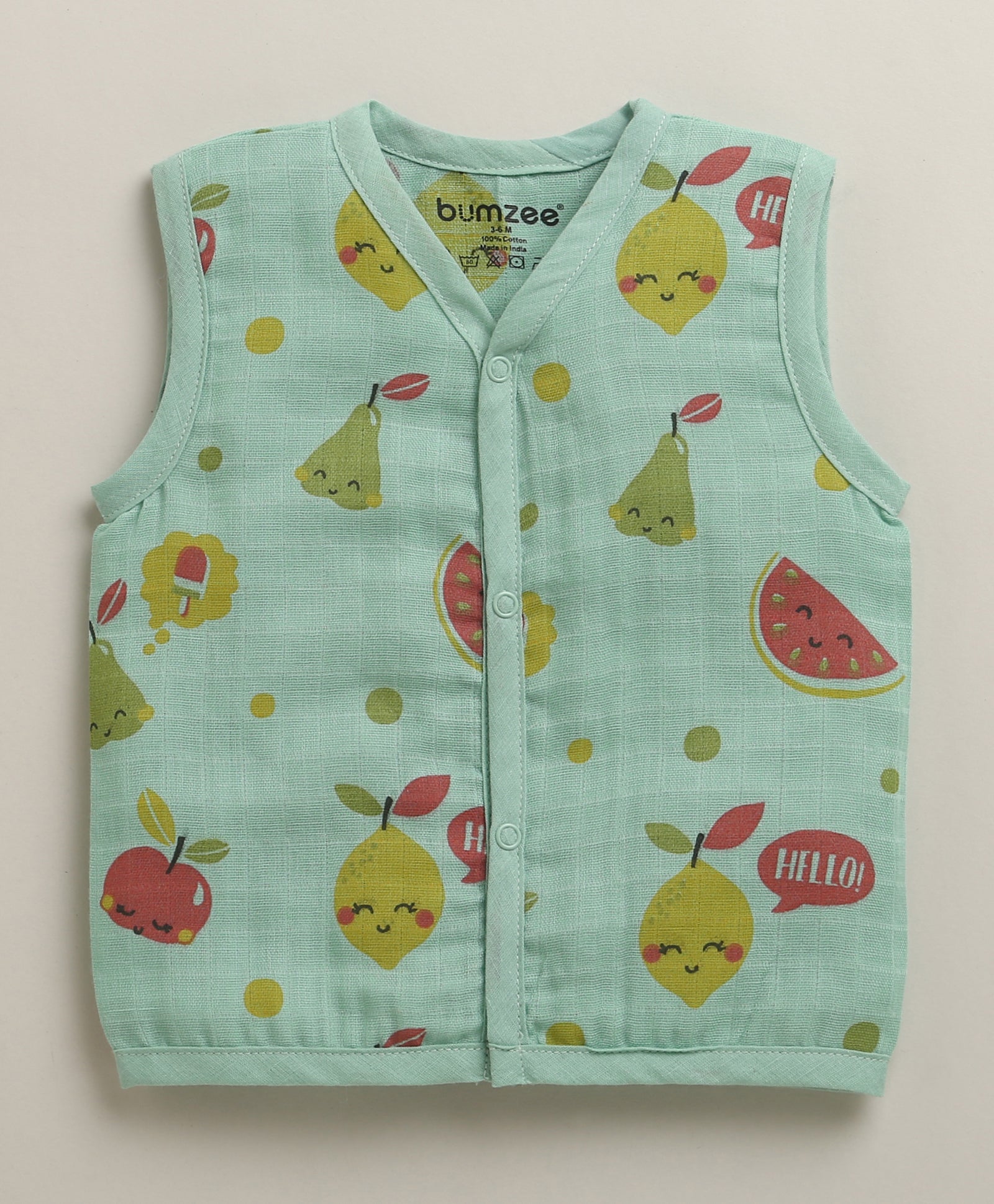Girls Sleeveless Pure Cotton Muslin Jabla White & Green Pack of 3